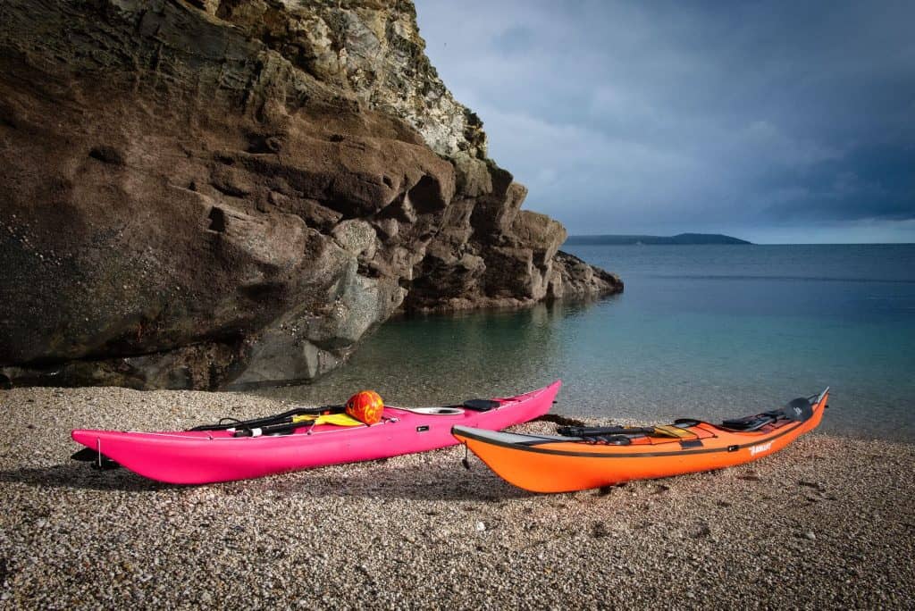 Romany Classic and Sport on Silvermines beach in Cornwall. Sea kayaks with impeccable manners - fundamentals